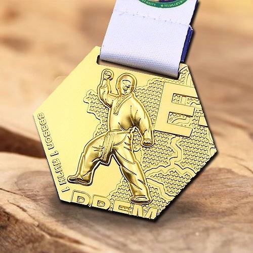 Custom Hexagonal Gold Taekwondo Medals