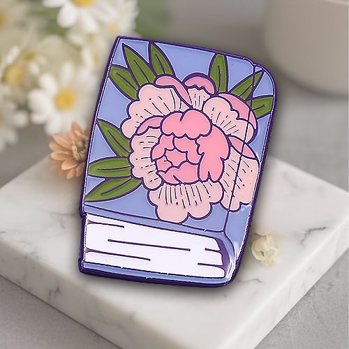 Custom Purple Book Flower Pin