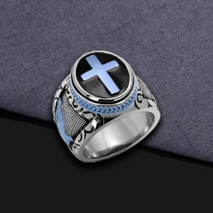 Blue Catholic Cross Ring