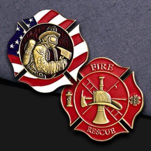 American Flag Fire Rescue Firefighter Challenge Coin