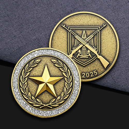 Army Glitter Star & Crossed Rifles Challenge Coin