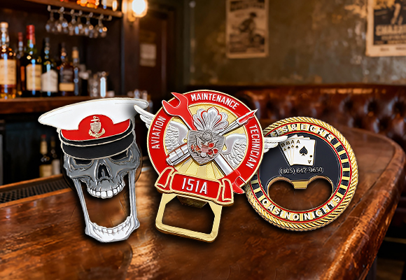 Bottle Opener Challenge Coins _ Utility · Camaraderie · Distinction