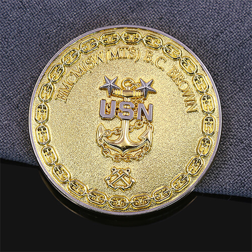 Golden Naval Emblem Challenge Coin-back