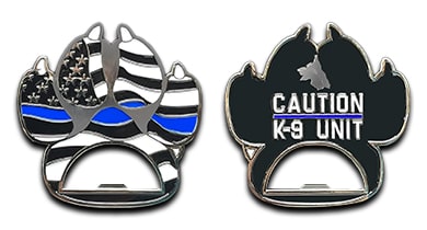 Thin Blue Line Paw Print Bottle Opener Coin