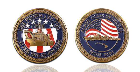 USS Peoria LST - 1183 & Adams Class Destroyer Navy Coins