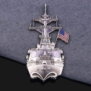 USS Vessel with American Flag Navy Challenge Coin