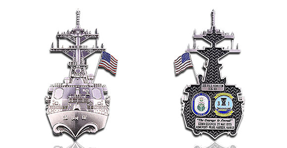 USS Vessel with American Flag Navy Challenge Coins
