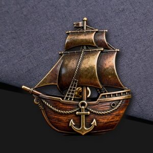 3D Antique Style Nautical Sailboat Brass Pin