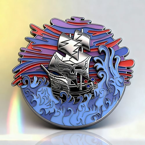 3D Blue Skull Pirate Ship Enamel Pin
