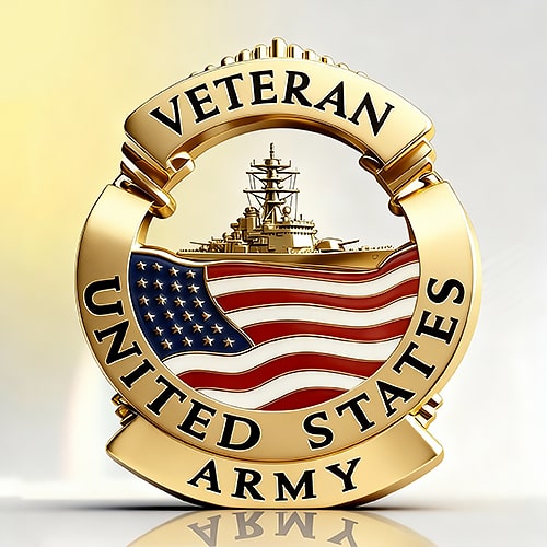 3D US Army Veteran Battleship & Flag Military Pin