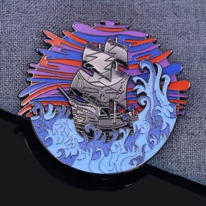 Blue Skull Pirate Ship Enamel Pin