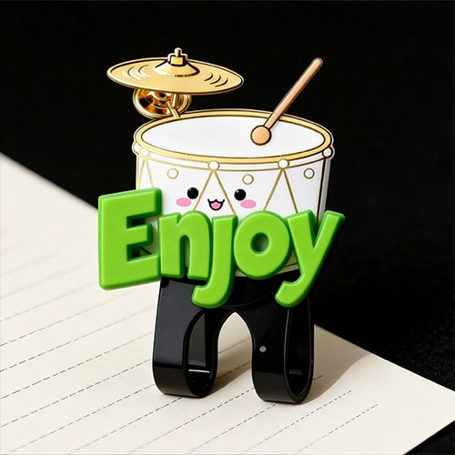 Cheerful Enjoy Drum Mascot Enamel Cap Pin