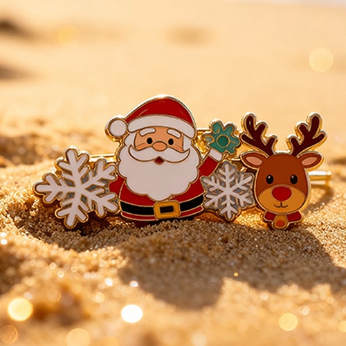 Christmas Santa & Reindeer Enamel Pin