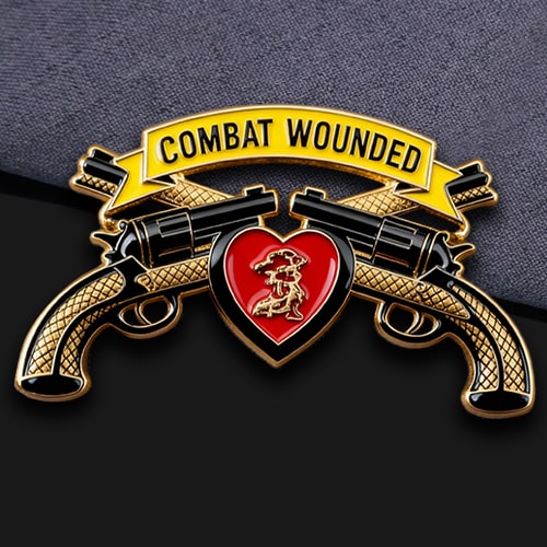 Combat Wounded Crossed Revolvers Military Pin