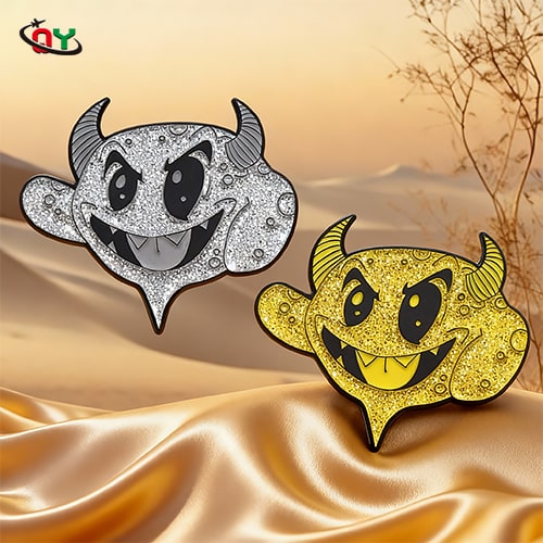 Devil Glitter Face Enamel Pin