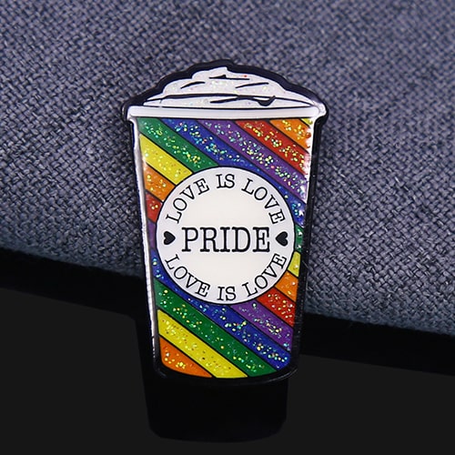 Epoxy Pride Rainbow Coffee Cup Enamel Pin