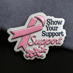 Floral Pink Ribbon Breast Cancer Support Pin