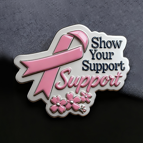 Floral Pink Ribbon Breast Cancer Support Pin