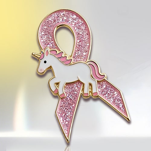 Glitter Pink Ribbon Unicorn Breast Cancer Pin