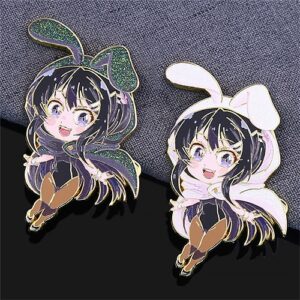 Glittery Bunny Ear Anime Girl Enamel Pin