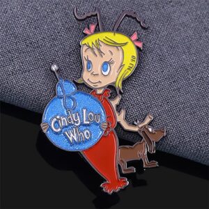 Glittery Cindy Lou Who with Dog Enamel Pin