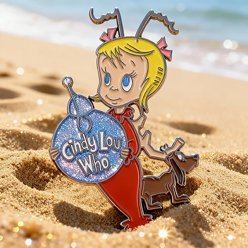 Glittery Cindy Lou Who with Dog Enamel Pin