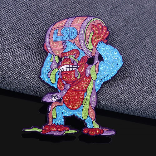 Glittery LSD Barrel Gorilla Enamel Pin