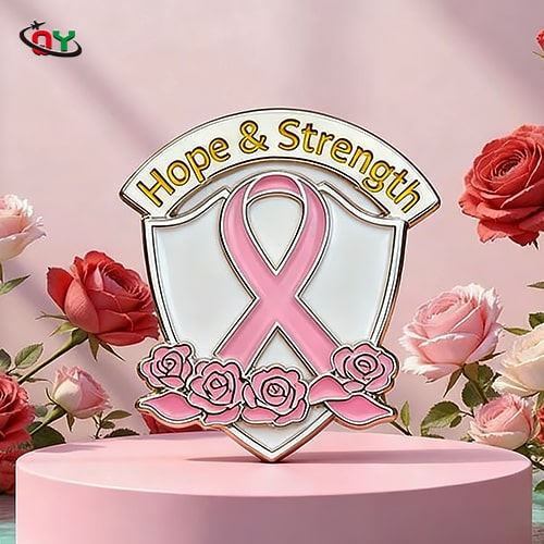 Hope & Strength Pink Ribbon Rose Pin