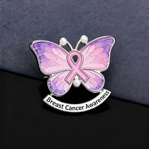 Pastel Butterfly Pink Ribbon Breast Cancer Pin