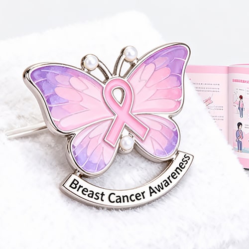 Pastel Butterfly Pink Ribbon Breast Cancer Pin