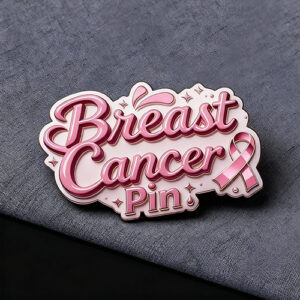 Pink Floral Script Breast Cancer Awareness Pin
