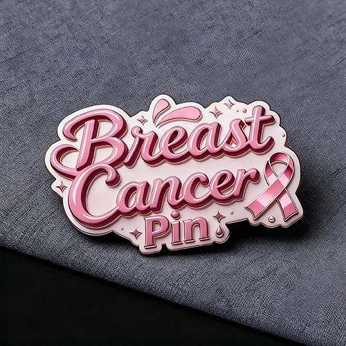 Pink Floral Script Breast Cancer Awareness Pin