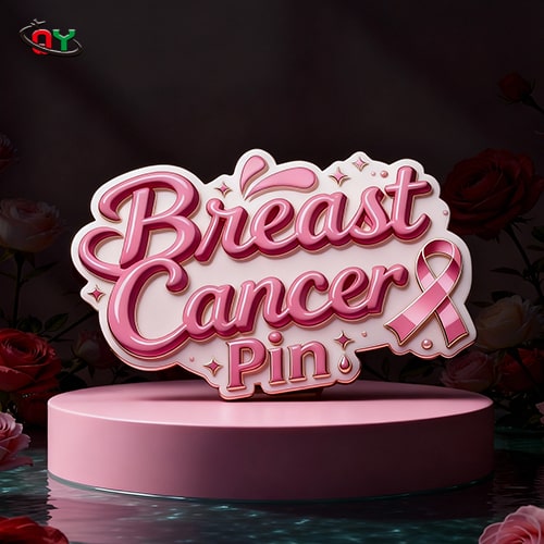 Pink Floral Script Breast Cancer Awareness Pin