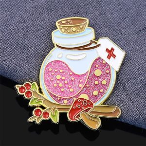 Pink Potion Bottle with Berries and Mushroom Pin