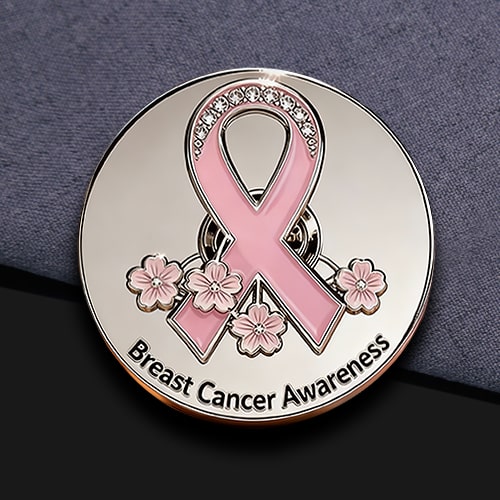 Pink Ribbon Cherry Blossom Breast Cancer Pin