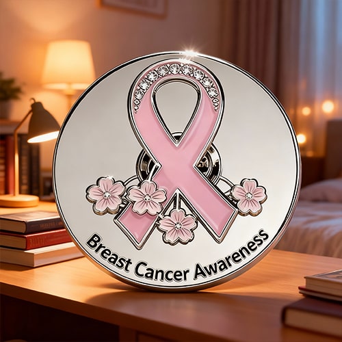 Pink Ribbon Cherry Blossom Breast Cancer Pin