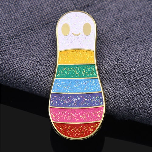 Rainbow Glitter Smiley Bowling Enamel Pin