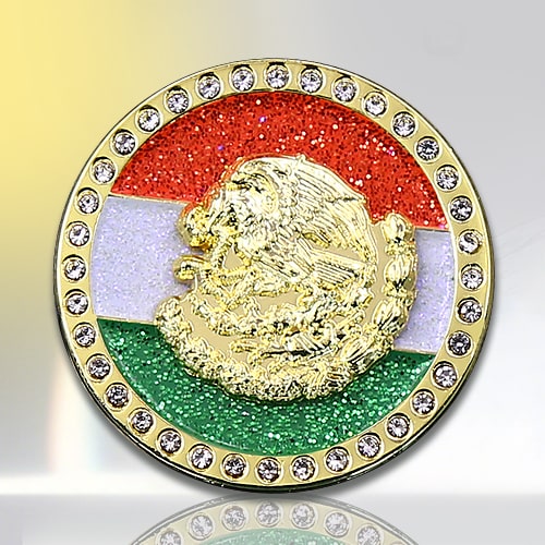 Reinstone Mexican Flag Eagle Glitter Pin