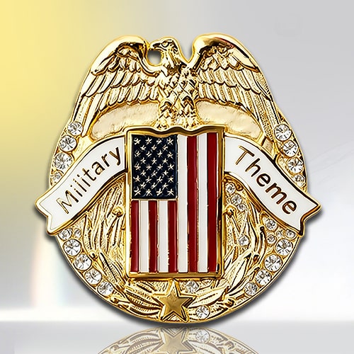 US Eagle American Flag Rhinestone Military Pin