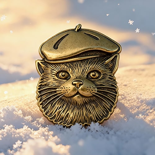 Vintage Brass Beret Cat Pin