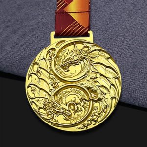 Golden Dual Dragons 3D High-Relief Medal