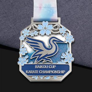 Raikou Cup Sakura Crane Glitter Karate Medal