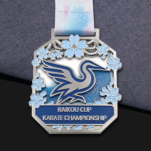 Raikou Cup Sakura Crane Glitter Karate Medal